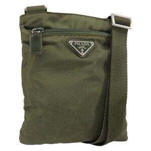 Authentic PRADA Shoulder Bag Nylon Khaki Silver